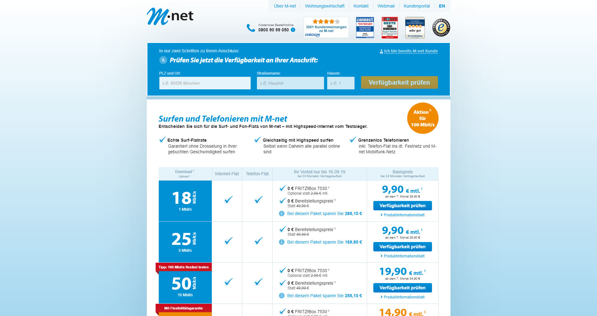 M net Webseite