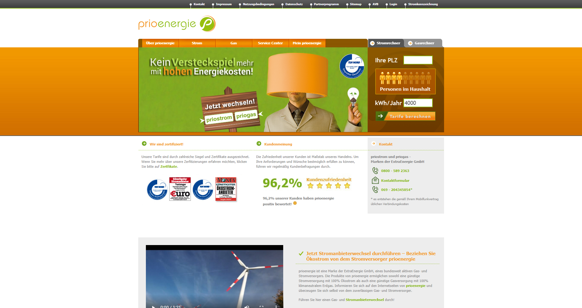 Prioenergie Gas Webseite